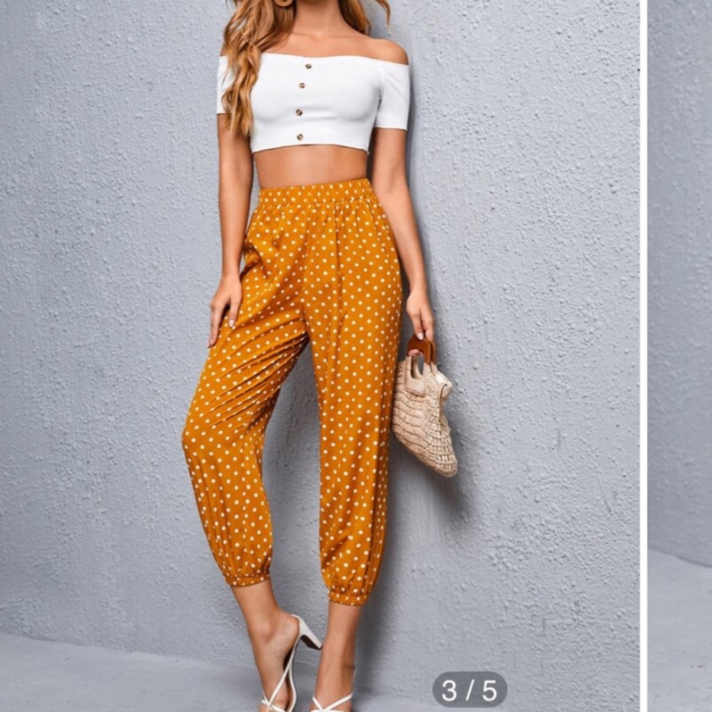 SHEIN Polka Dot Jogger Pants Mustard
